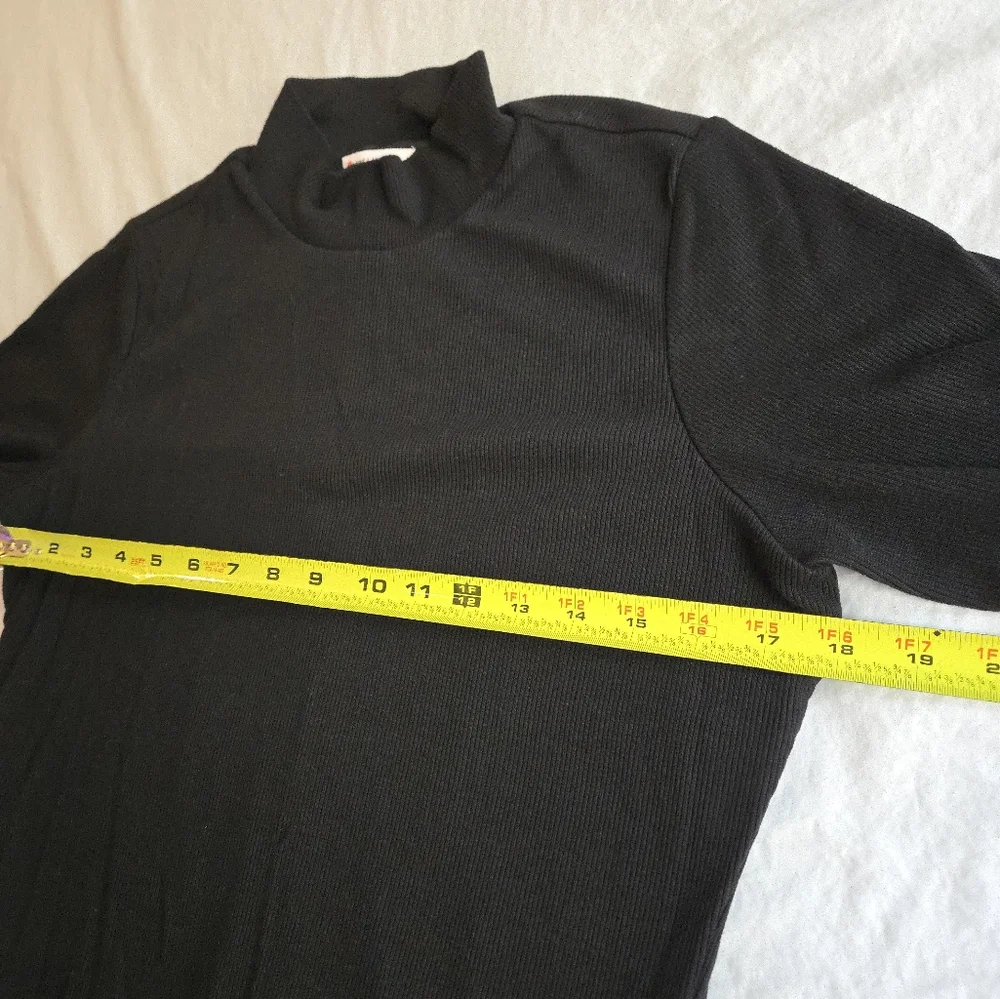 Marine Layer Black Lexi Rib Mock Neck Midi Dress Tencel Short Sleeve Fall - Picture 8 of 13